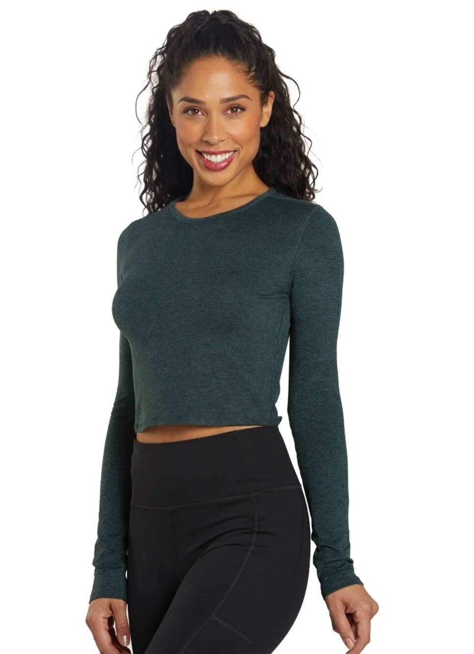 Girlfriend Collective Resest Cropped Top Long Sleeve Yoga Workout Green Size S